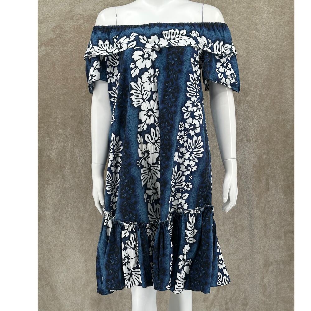 Royal Creations Hawaiian Dress Womens Small Blue White Floral Tropical Beach USA